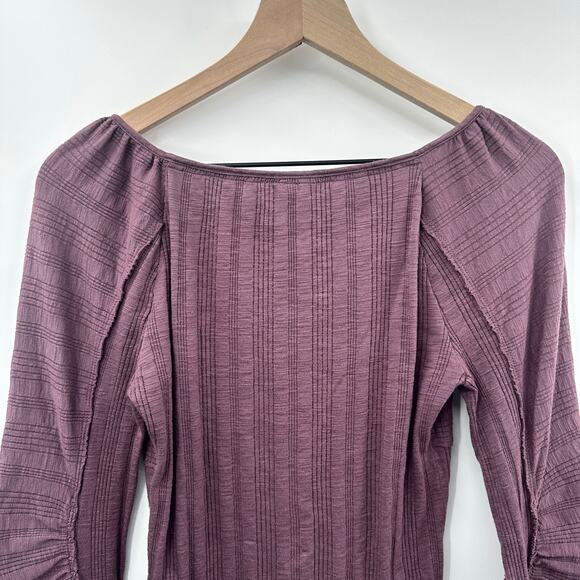 Anthropologie Pilcro Ribbed Ruched-Sleeve Top in Mauve Purple Size M - Picture 6 of 12